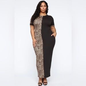 NWT Fashion Nova picking sides maxi dress - black / leopard